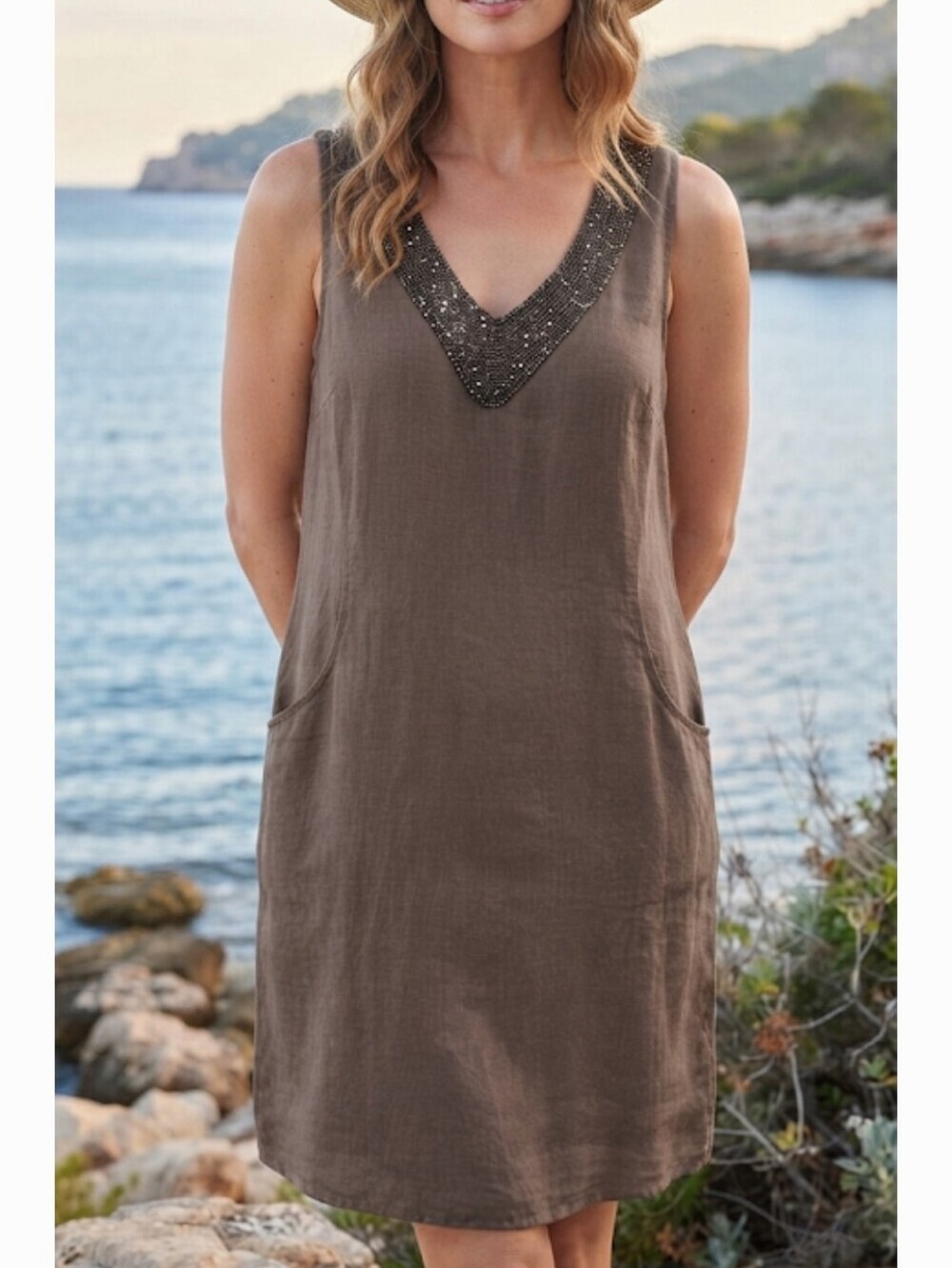 LINA TOMEI 100% Linen Top with Size S